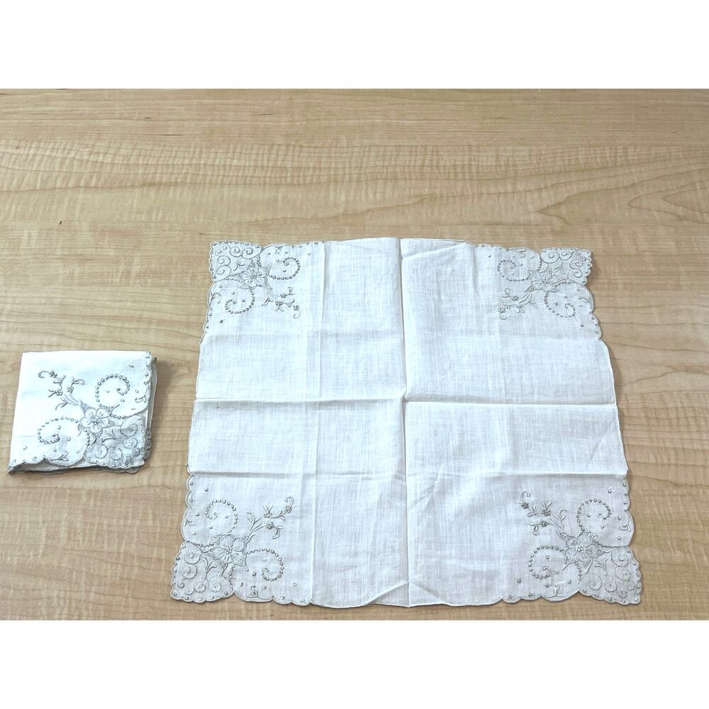 2 Vintage Beautiful Handmade Hand Stitched Napkin Hanky Cotton‎ Made In Madeira